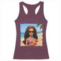 Funny Summer Doll Face Meme Racerback Tank Top Tropical Beach Party Graphic