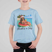 Christmas In July Tropical Doll Face Meme T Shirt For Kid Summer Vacation Graphic