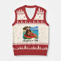 Christmas In July Tropical Doll Face Meme V-Neck Knit Sweater Vest Summer Vacation Graphic