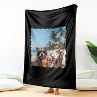 Christmas In July Raccoon And Santa Throw Blanket Tropical Summer Vacation Graphic