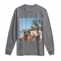 Christmas In July Raccoon And Santa Long Sleeve Shirt Tropical Summer Vacation Graphic