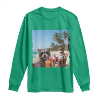 Christmas In July Raccoon And Santa Long Sleeve Shirt Tropical Summer Vacation Graphic