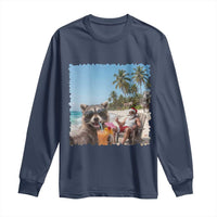Christmas In July Raccoon And Santa Long Sleeve Shirt Tropical Summer Vacation Graphic