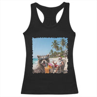 Christmas In July Raccoon And Santa Racerback Tank Top Tropical Summer Vacation Graphic