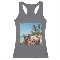 Christmas In July Raccoon And Santa Racerback Tank Top Tropical Summer Vacation Graphic