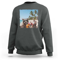 Christmas In July Raccoon And Santa Sweatshirt Tropical Summer Vacation Graphic