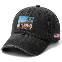 Christmas In July Raccoon And Santa Washed Cotton Baseball Cap Tropical Summer Vacation Graphic