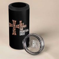 Religious Endometrial Cancer Awareness 4 in 1 Can Cooler Tumbler My God Is Stronger Than Cancer