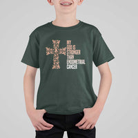 Religious Endometrial Cancer Awareness T Shirt For Kid My God Is Stronger Than Cancer