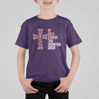 Religious Endometrial Cancer Awareness T Shirt For Kid My God Is Stronger Than Cancer