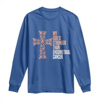 Religious Endometrial Cancer Awareness Long Sleeve Shirt My God Is Stronger Than Cancer