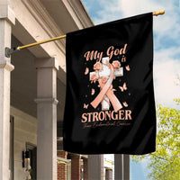 My God Is Stronger Than Endometrial Cancer Garden Flag Christian Peach Ribbon