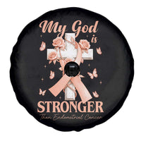 My God Is Stronger Than Endometrial Cancer Spare Tire Cover Christian Peach Ribbon
