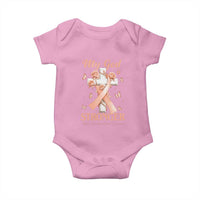 My God Is Stronger Than Endometrial Cancer Baby Onesie Christian Peach Ribbon