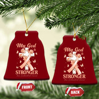 My God Is Stronger Than Endometrial Cancer Ceramic Ornament Christian Peach Ribbon