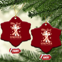 My God Is Stronger Than Endometrial Cancer Ceramic Ornament Christian Peach Ribbon