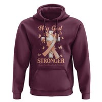 My God Is Stronger Than Endometrial Cancer Hoodie Christian Peach Ribbon