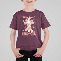 My God Is Stronger Than Endometrial Cancer T Shirt For Kid Christian Peach Ribbon