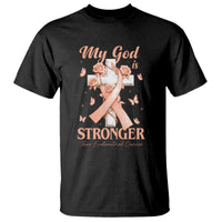 My God Is Stronger Than Endometrial Cancer T Shirt Christian Peach Ribbon