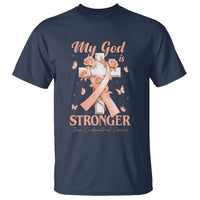 My God Is Stronger Than Endometrial Cancer T Shirt Christian Peach Ribbon