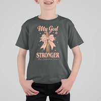 Endometrial Cancer Faith Peach Ribbon T Shirt For Kid My God Is Stronger Than Endometrial Cancer