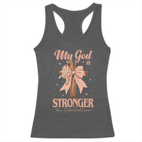Endometrial Cancer Faith Peach Ribbon Racerback Tank Top My God Is Stronger Than Endometrial Cancer