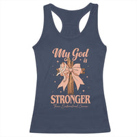 Endometrial Cancer Faith Peach Ribbon Racerback Tank Top My God Is Stronger Than Endometrial Cancer