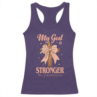 Endometrial Cancer Faith Peach Ribbon Racerback Tank Top My God Is Stronger Than Endometrial Cancer