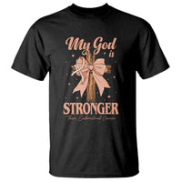 Endometrial Cancer Faith Peach Ribbon T Shirt My God Is Stronger Than Endometrial Cancer