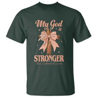 Endometrial Cancer Faith Peach Ribbon T Shirt My God Is Stronger Than Endometrial Cancer