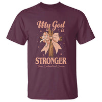 Endometrial Cancer Faith Peach Ribbon T Shirt My God Is Stronger Than Endometrial Cancer