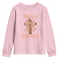 Endometrial Cancer Faith Peach Ribbon Youth Sweatshirt My God Is Stronger Than Endometrial Cancer