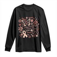 Floral Butterfly Endometrial Cancer Awareness Long Sleeve Shirt Believe Strength Faith