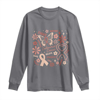 Floral Butterfly Endometrial Cancer Awareness Long Sleeve Shirt Believe Strength Faith