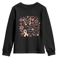 Floral Butterfly Endometrial Cancer Awareness Youth Sweatshirt Believe Strength Faith