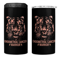Endometrial Cancer Warrior Tiger 4 in 1 Can Cooler Tumbler Strength Courage Hope