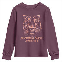 Endometrial Cancer Warrior Tiger Youth Sweatshirt Strength Courage Hope