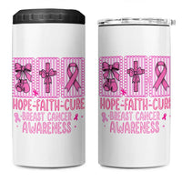 Hope Faith Cure Breast Cancer Awareness 4 in 1 Can Cooler Tumbler Pink Ribbon Survivor Support Gift