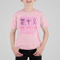 Hope Faith Cure Breast Cancer Awareness T Shirt For Kid Pink Ribbon Survivor Support Gift