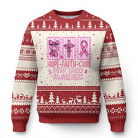 Hope Faith Cure Breast Cancer Awareness Ugly Christmas Sweater Pink Ribbon Survivor Support Gift