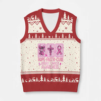 Hope Faith Cure Breast Cancer Awareness V-Neck Knit Sweater Vest Pink Ribbon Survivor Support Gift