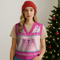 Hope Faith Cure Breast Cancer Awareness V-Neck Knit Sweater Vest Pink Ribbon Survivor Support Gift