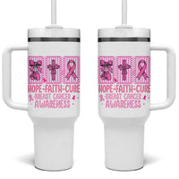 Hope Faith Cure Breast Cancer Awareness Tumbler With Handle Pink Ribbon Survivor Support Gift