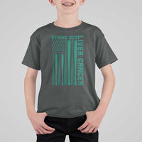 Strike Out Liver Cancer Baseball T Shirt For Kid American Flag Support Gift