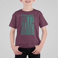 Strike Out Liver Cancer Baseball T Shirt For Kid American Flag Support Gift