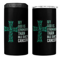 My God Is Stronger Than Bile Duct Cancer 4 in 1 Can Cooler Tumbler Faith Over Fear Support Gift