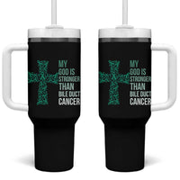 My God Is Stronger Than Bile Duct Cancer Tumbler With Handle Faith Over Fear Support Gift