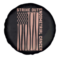 Strike Out Endometrial Cancer Baseball Spare Tire Cover Peach Ribbon American Flag Support Gift