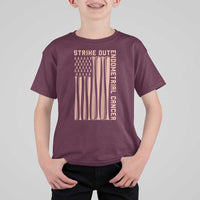 Strike Out Endometrial Cancer Baseball T Shirt For Kid Peach Ribbon American Flag Support Gift