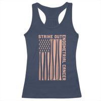 Strike Out Endometrial Cancer Baseball Racerback Tank Top Peach Ribbon American Flag Support Gift